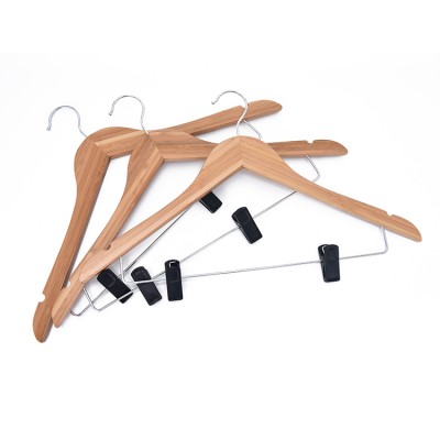 Wooden bamboo cheap chrome plated skirt clothes hangers with clip