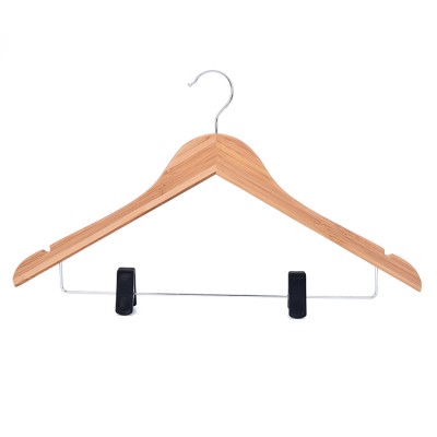 New Product Natural Coat Clothes Bamboo Hanger with Clips for Pants Skirts