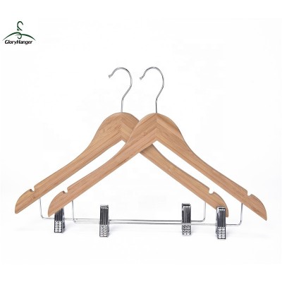 The  Wholesale   Good Quality   Bamboo    Hanger   With   Two  Metal  Clips  For Bra  Clothes,Pants,Skirt