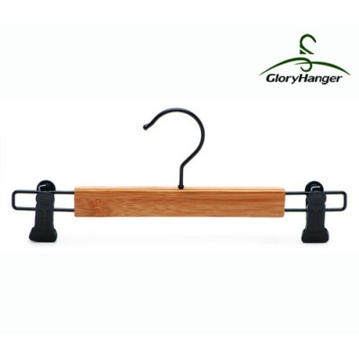 Wholesale Environmental Natural Bamboo Trouser/Pant Hanger with Black Clips