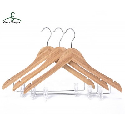 The  Popular  Natural  Bamboo  Clothes  Hanger  with  Plastic  Clips  for   Clothes,  Pants,Skirt,Dress