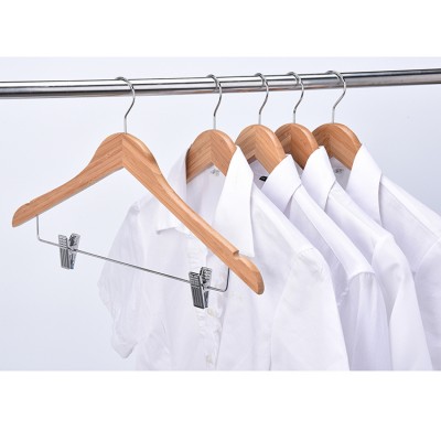 Wholesale bamboo wardrobe adult baby hanger with chrome hook for retail cloth shop