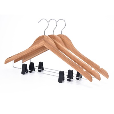 Boutique style oem branded garment bamboo wood clothes suit hangers